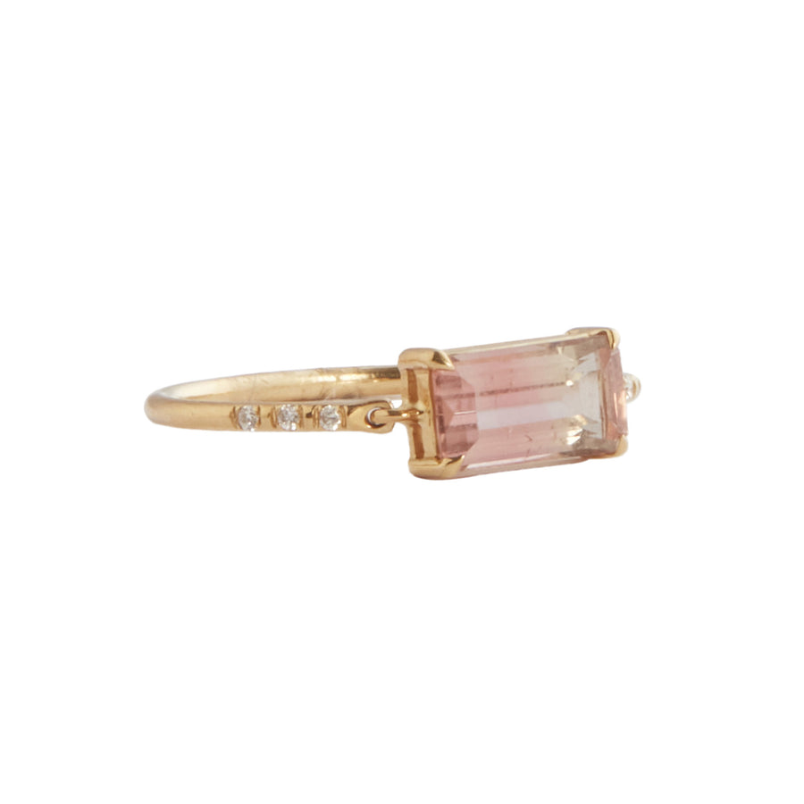YI Collection Pink Tourmaline Petite Diamond Circle Ring - Rings - Broken English Jewelry side view