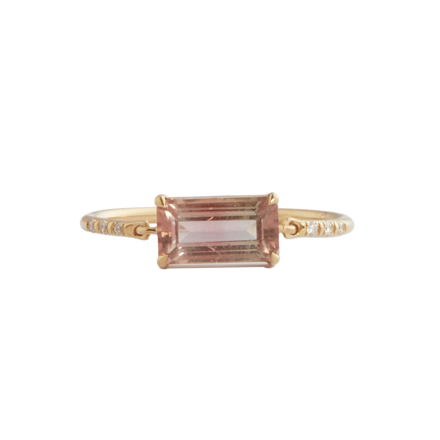 YI Collection Pink Tourmaline Petite Diamond Circle Ring - Rings - Broken English Jewelry front view