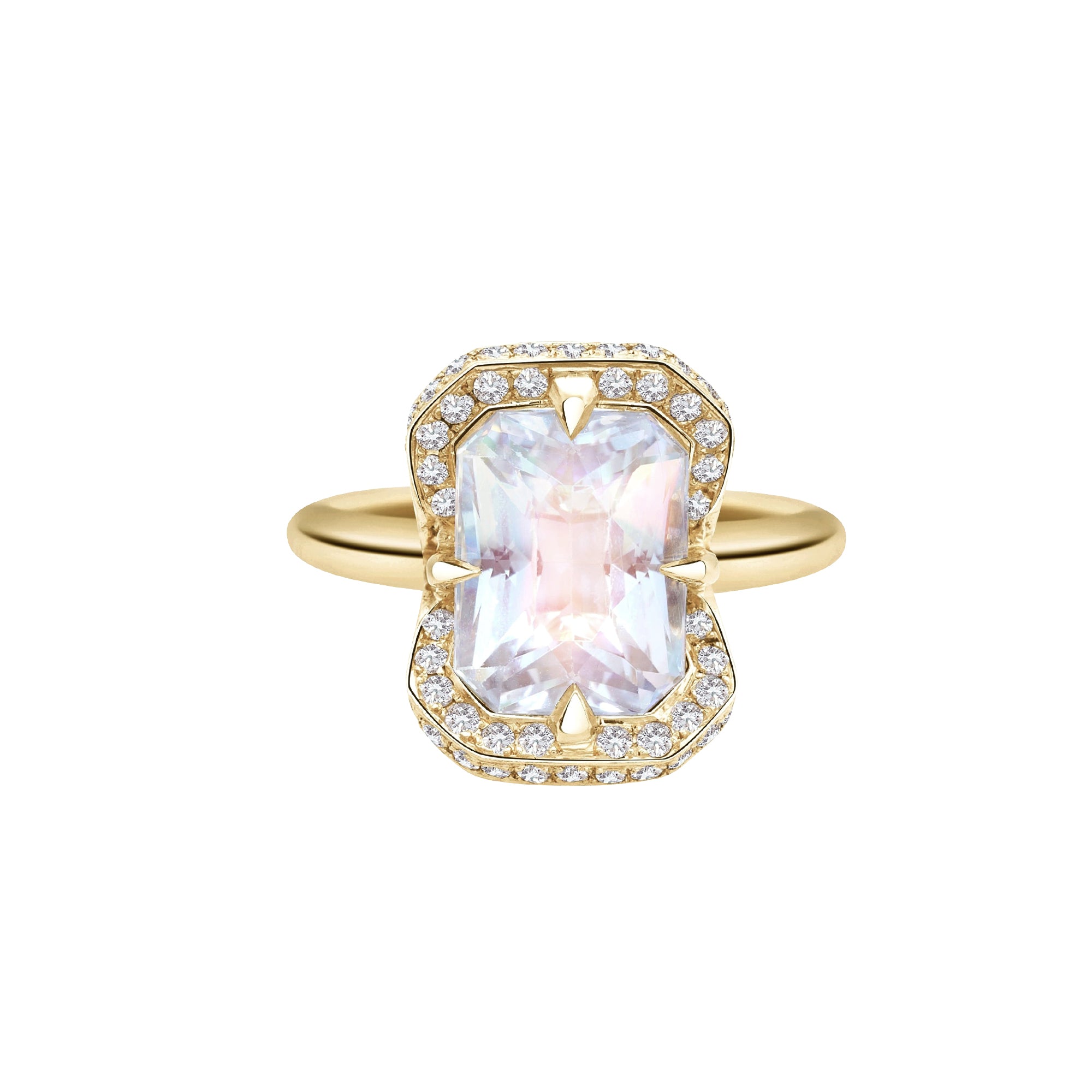Rainbow Moonstone and Diamond Aurora Ring