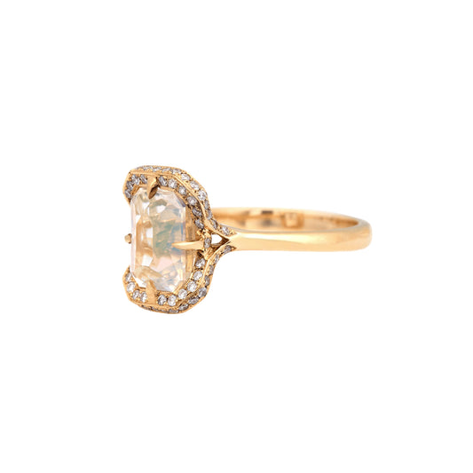 Rainbow Moonstone and Diamond Aurora Ring