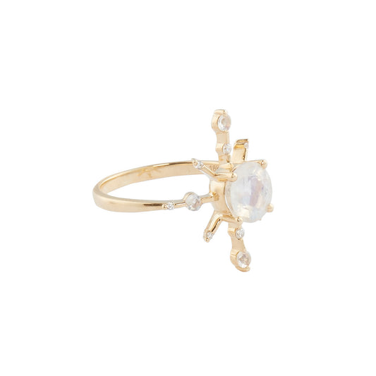 Rainbow Moonstone Starburst Ring