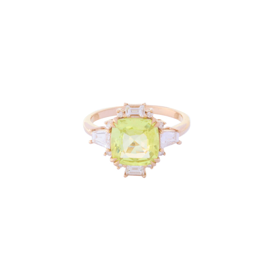 Yellow Chrysoberyl and Diamond Ring