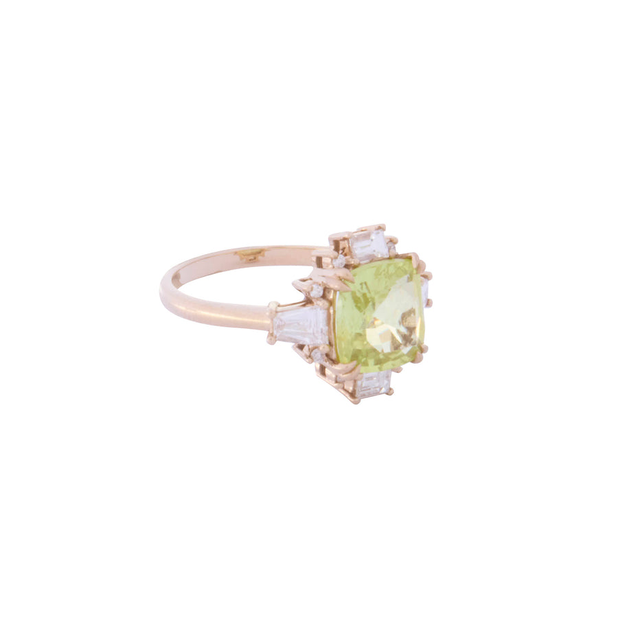 Yellow Chrysoberyl and Diamond Ring