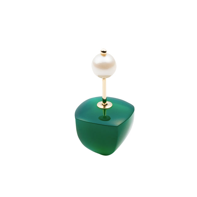 Green Agate and Pearl Micro Spear Earring