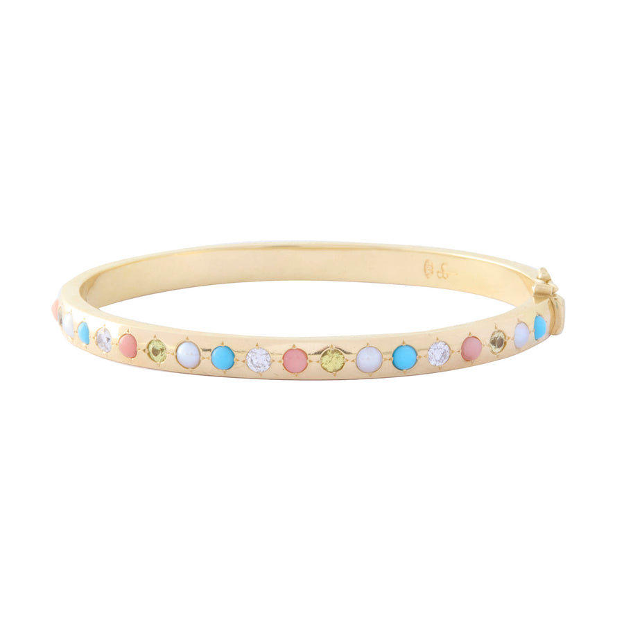 Jenna Blake Gypsy Bangle - Coral, Diamond, Turquoise, and Mother of Pearl - Bracelets