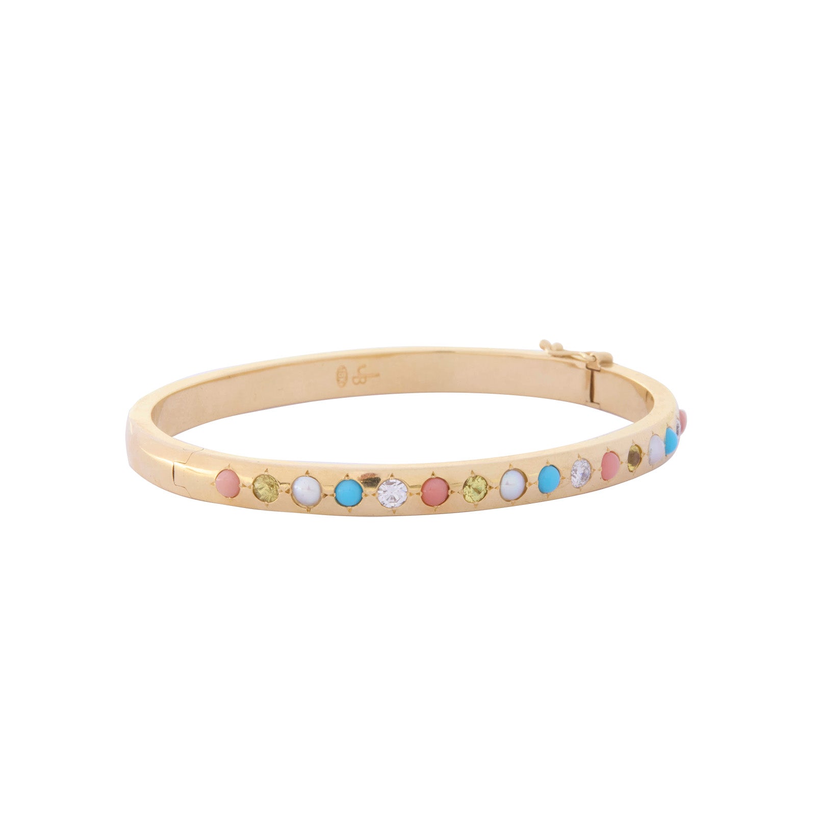 Jenna Blake Gypsy Bangle - Coral, Diamond, Turquoise, and Mother of Pearl - Bracelets