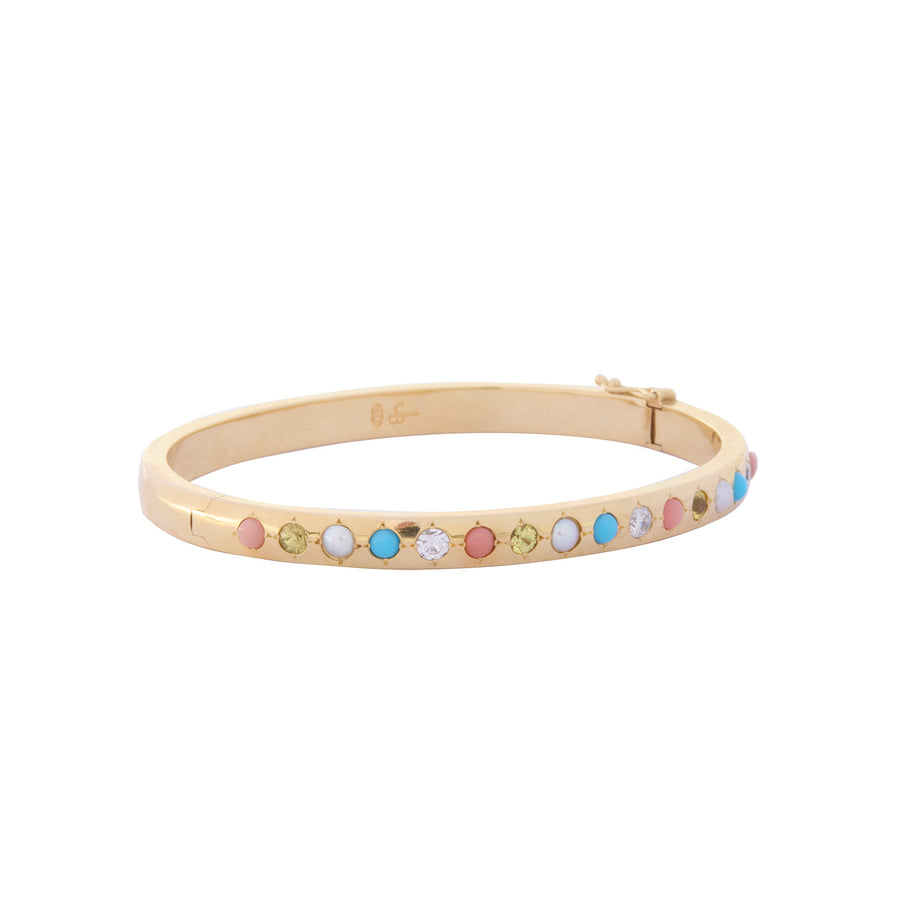 Jenna Blake Gypsy Bangle - Coral, Diamond, Turquoise, and Mother of Pearl - Bracelets