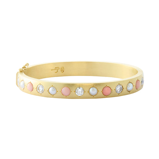 Large Gypsy Bangle - Coral, Mother of Pearl, and Diamond