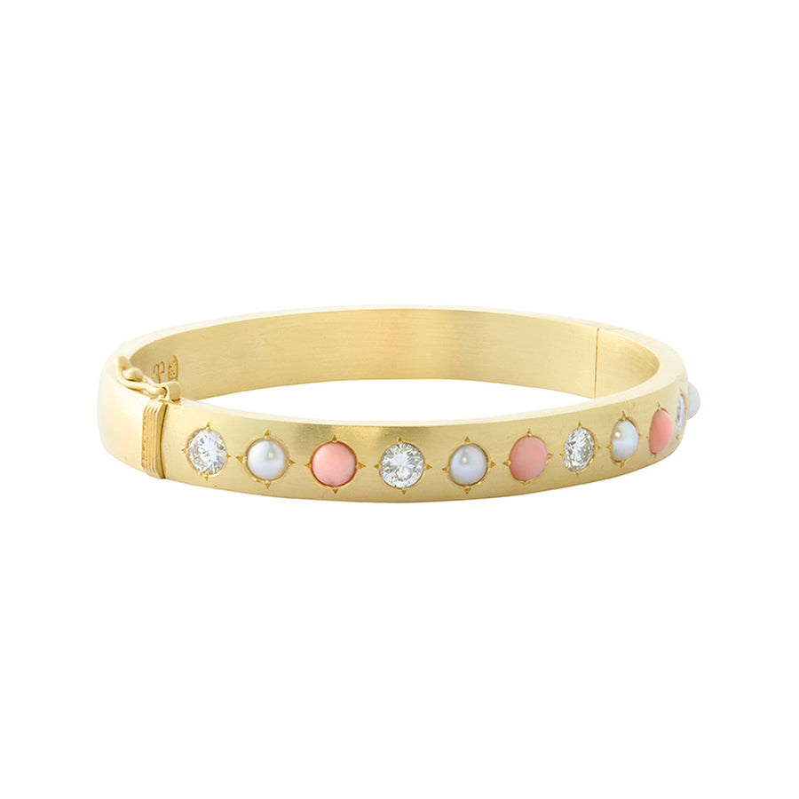 Large Gypsy Bangle - Coral, Mother of Pearl, and Diamond