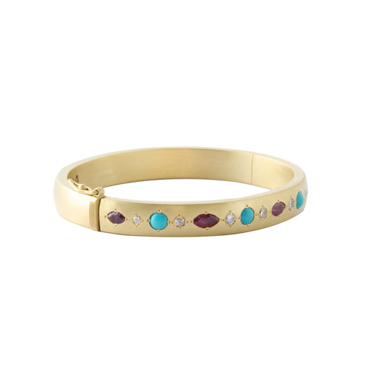 Gypsy Bangle - Ruby, Diamond, and Turquoise