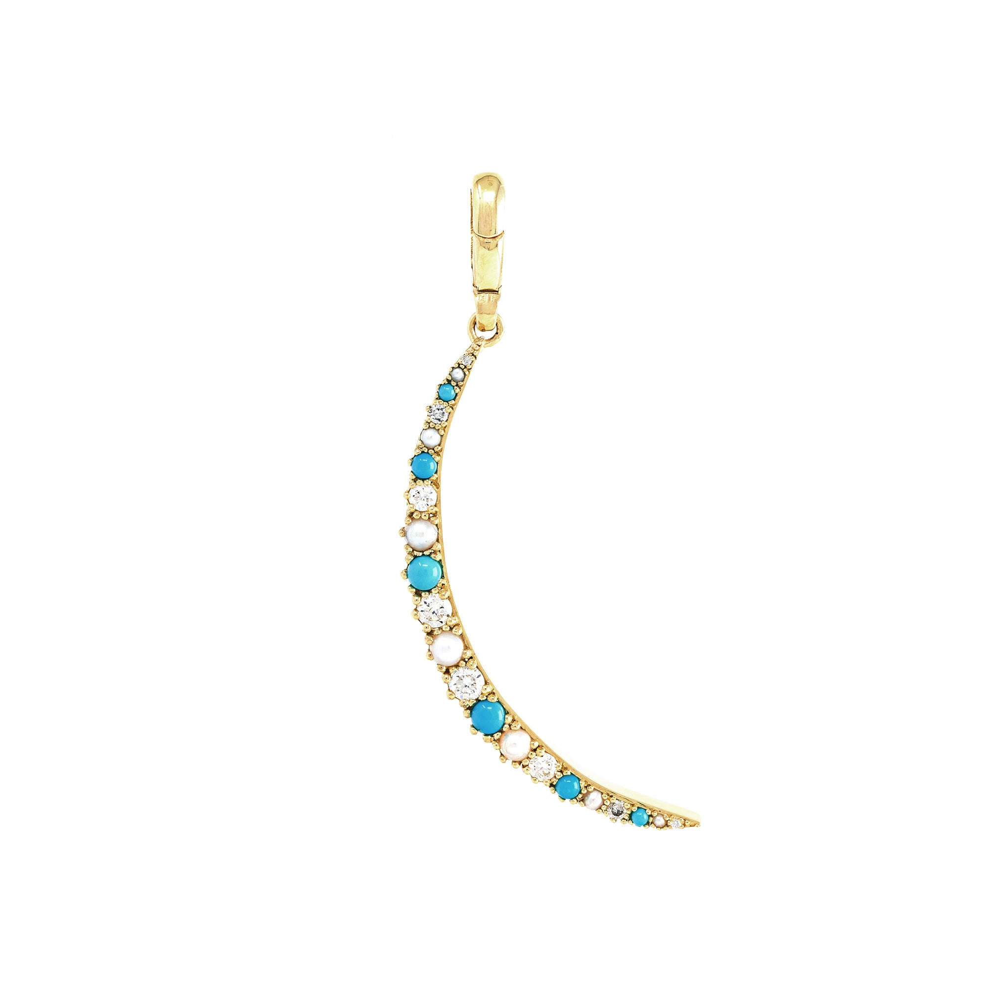 Diamond, Pearl and Turquoise Crescent Pendant