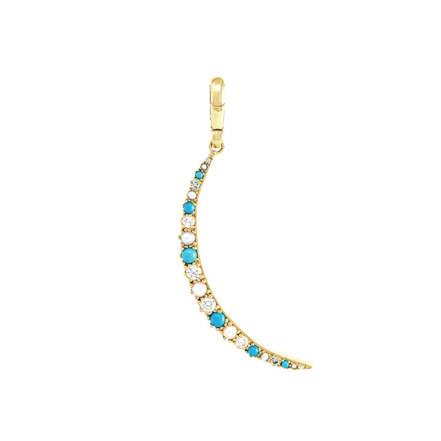Diamond, Pearl and Turquoise Crescent Pendant