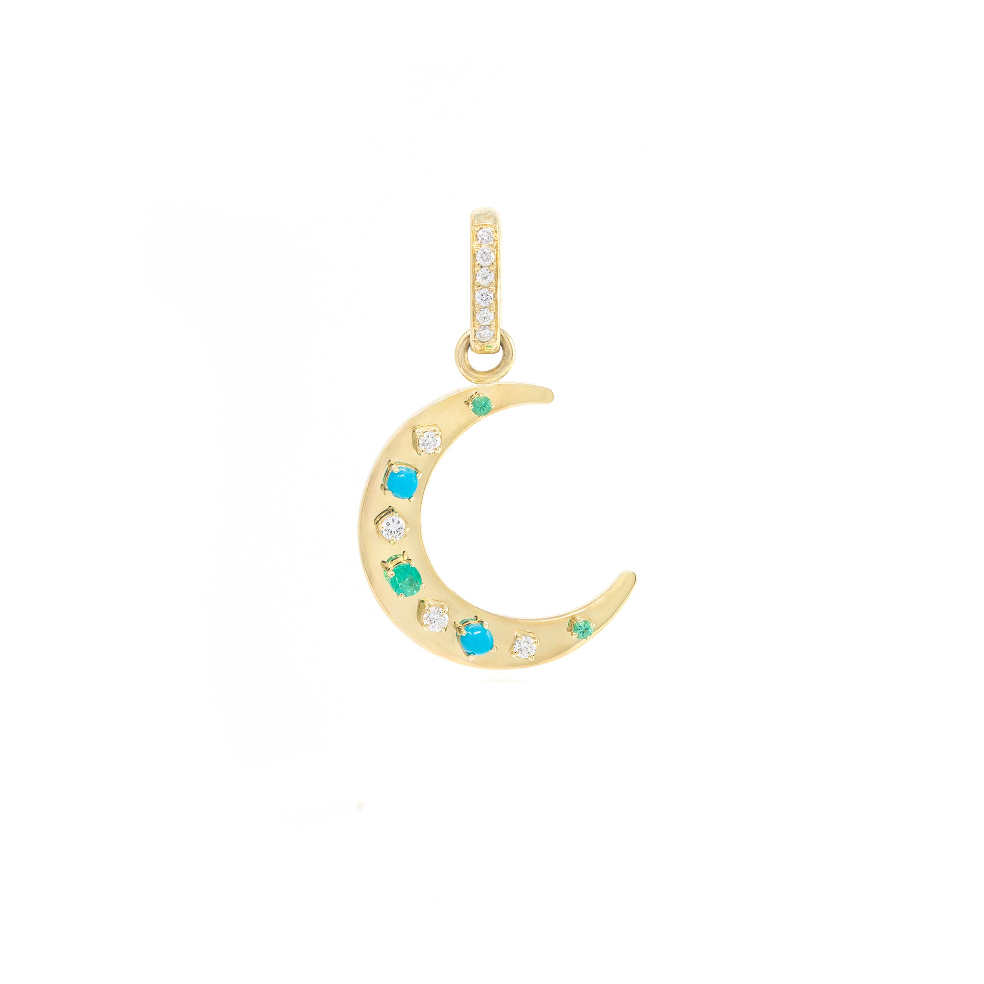 Turquoise, Diamond & Emerald Mini Flat Crescent Charm