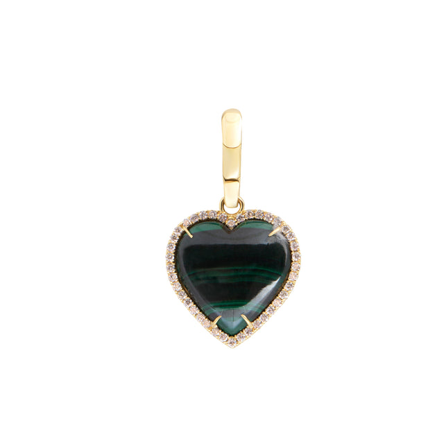 Malachite and Diamond Heart Frame Charm