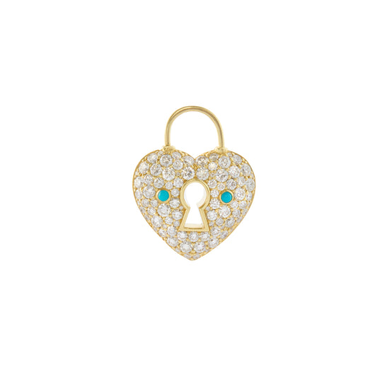 Padlock Heart Charm - Diamond and Turquoise - Main Img