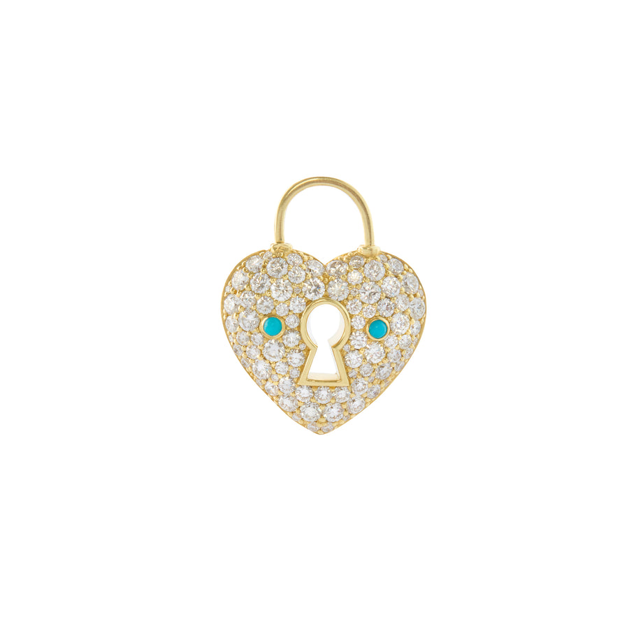 Padlock Heart Charm - Diamond and Turquoise