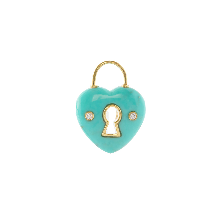 Padlock Heart Charm - Turquoise and Diamond