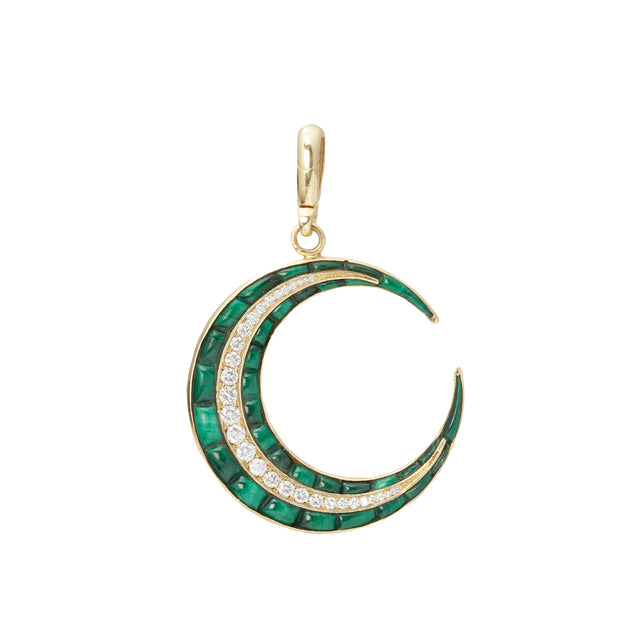 Jenna Blake Malachite Puzzle Crescent Charm front view