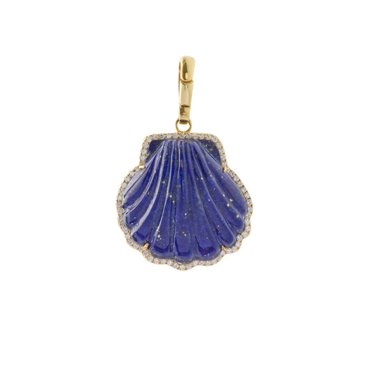 Lapis Carved Shell Pendant - Main Img