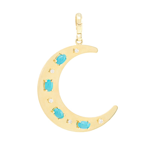 Turquoise & Diamond Flat Crescent Charm - Main Img