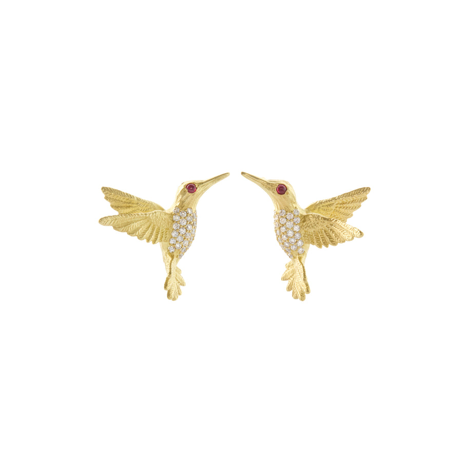 Hummingbird Earrings - Diamond and Ruby