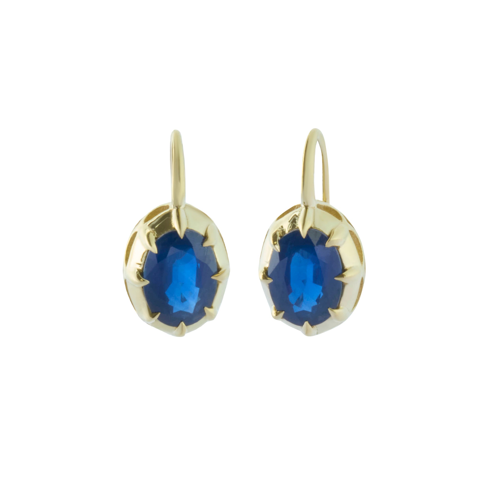 Oval Blue Sapphire Drop Earrings