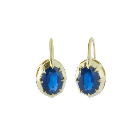 Oval Blue Sapphire Drop Earrings - Main Img