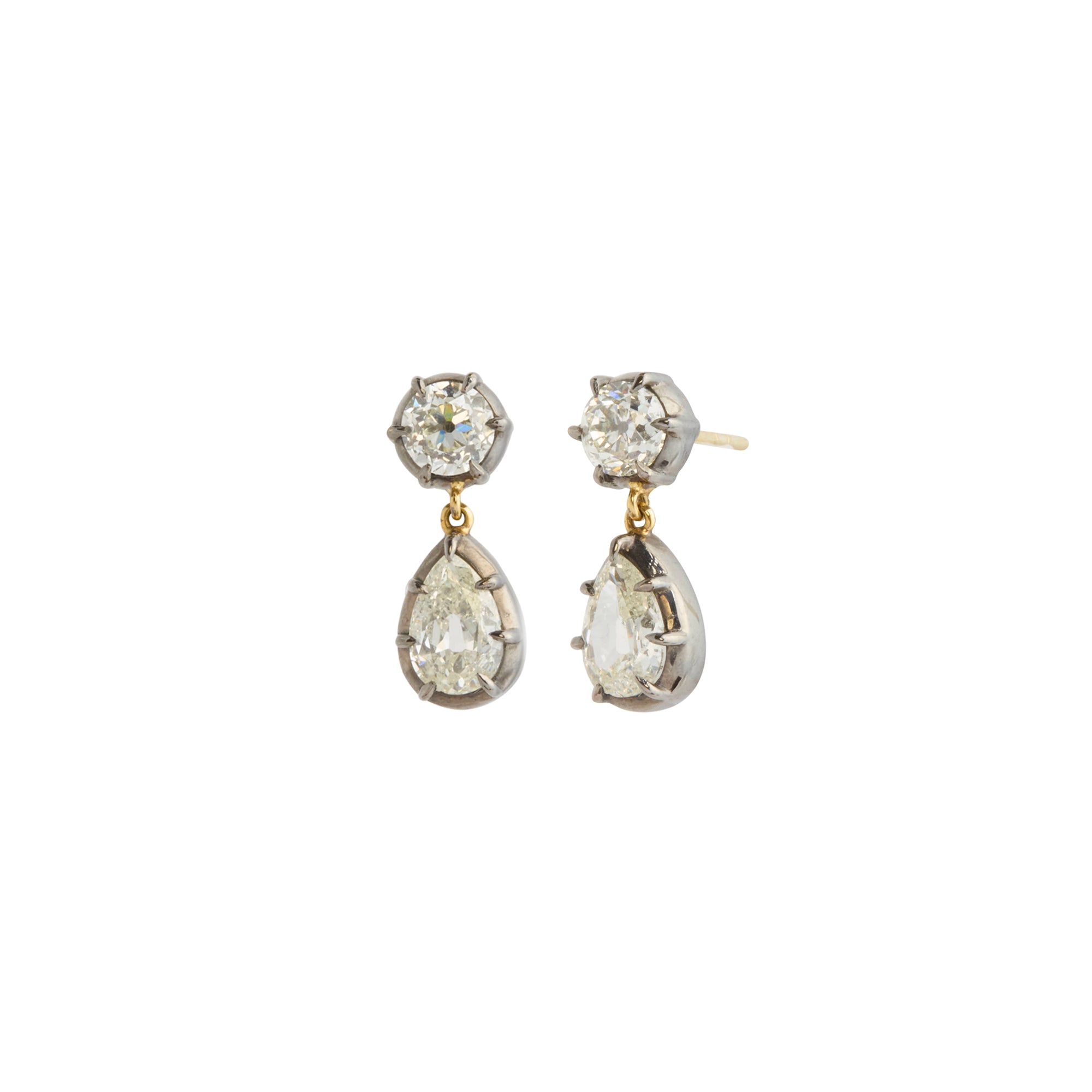 Pear Shaped Diamond Two Drop Victorian Earrings