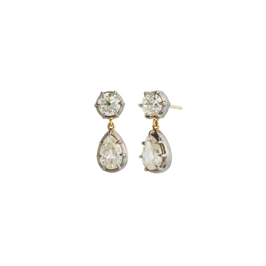 Pear Shaped Diamond Two Drop Victorian Earrings - Main Img