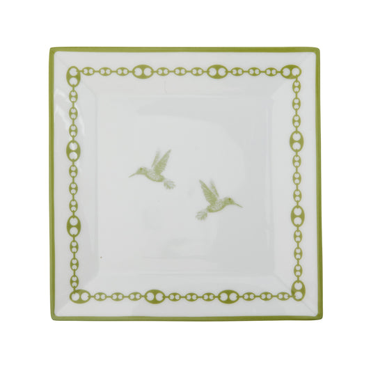 Green and White Hummingbird Jewelry Dish - Main Img