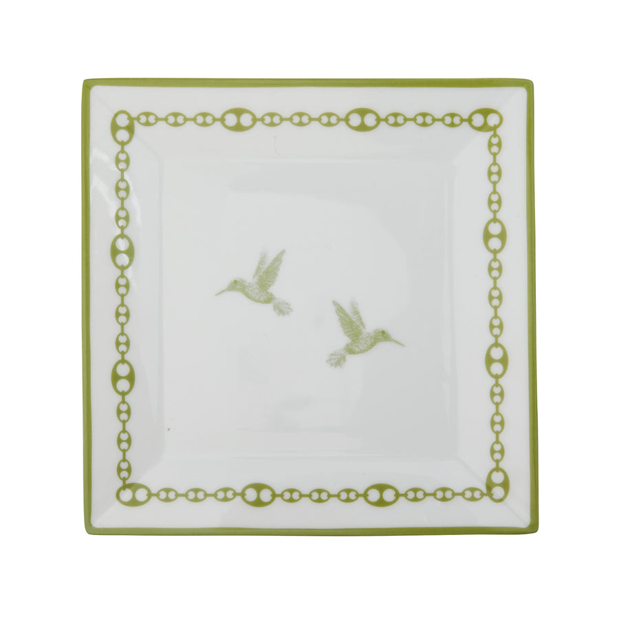 Jenna Blake Green and White Hummingbird Jewelry Dish - Home & Decor - Broken English Jewelry top view