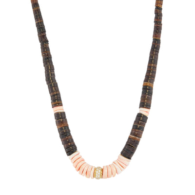 Brown Diamond and Pink Diamond Heishi Beaded Necklace