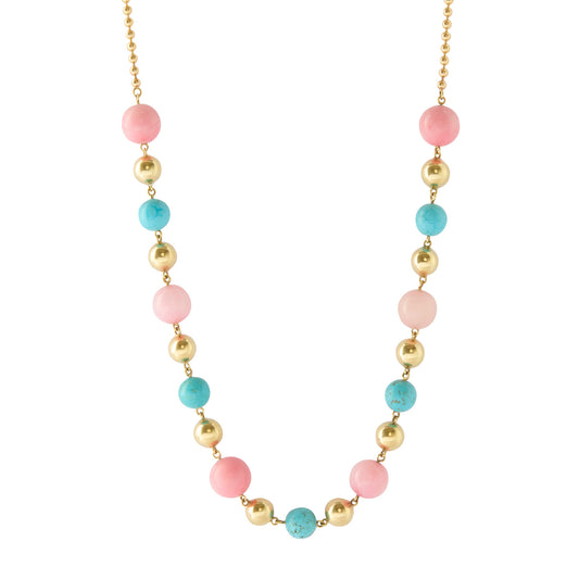 Coral and Turquoise Ball Necklace - Main Img