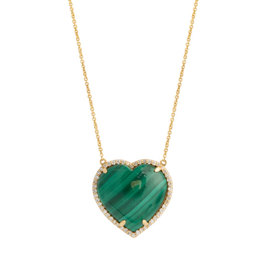 Malachite and Diamond Heart Frame Necklace - Main Img