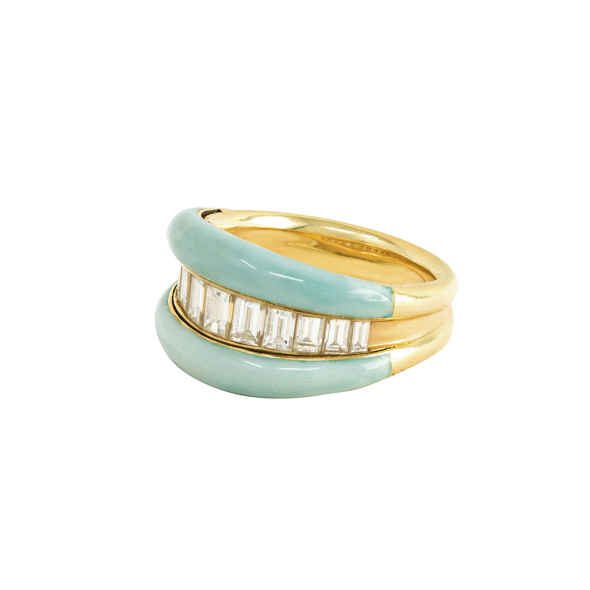 Baguette Diamond Baby Blue Enamel Ring