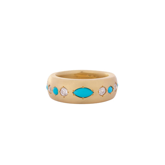 Diamond and Turquoise Half Gypsy Ring - Main Img