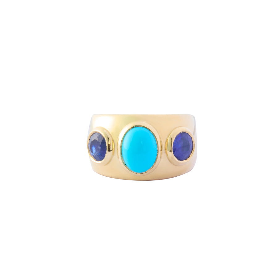 Three Stone Ring - Blue Sapphire and Turquoise