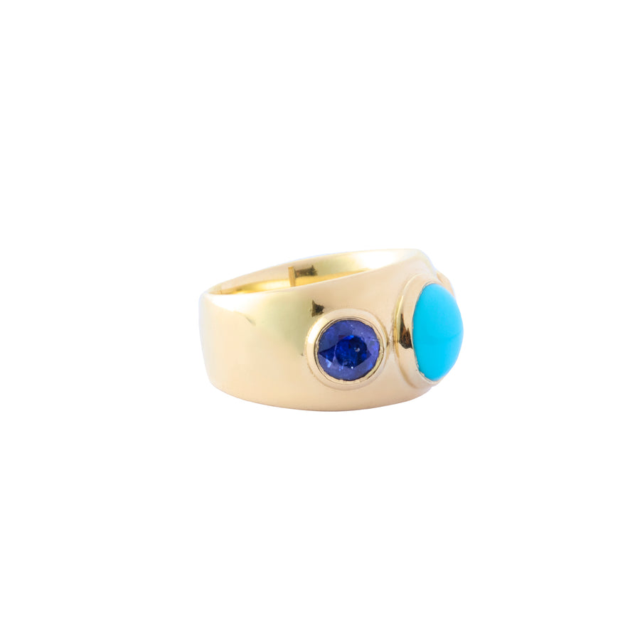 Three Stone Ring - Blue Sapphire and Turquoise