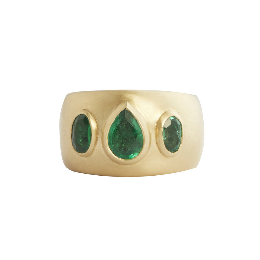 Jenna Blake Three Stone Emerald Ring - Rings - Broken English Jewelry front view