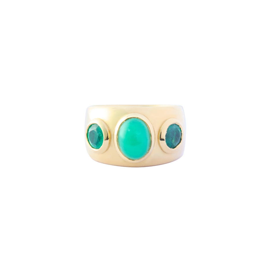 Three Stone Ring - Emerald and Chrysophrase