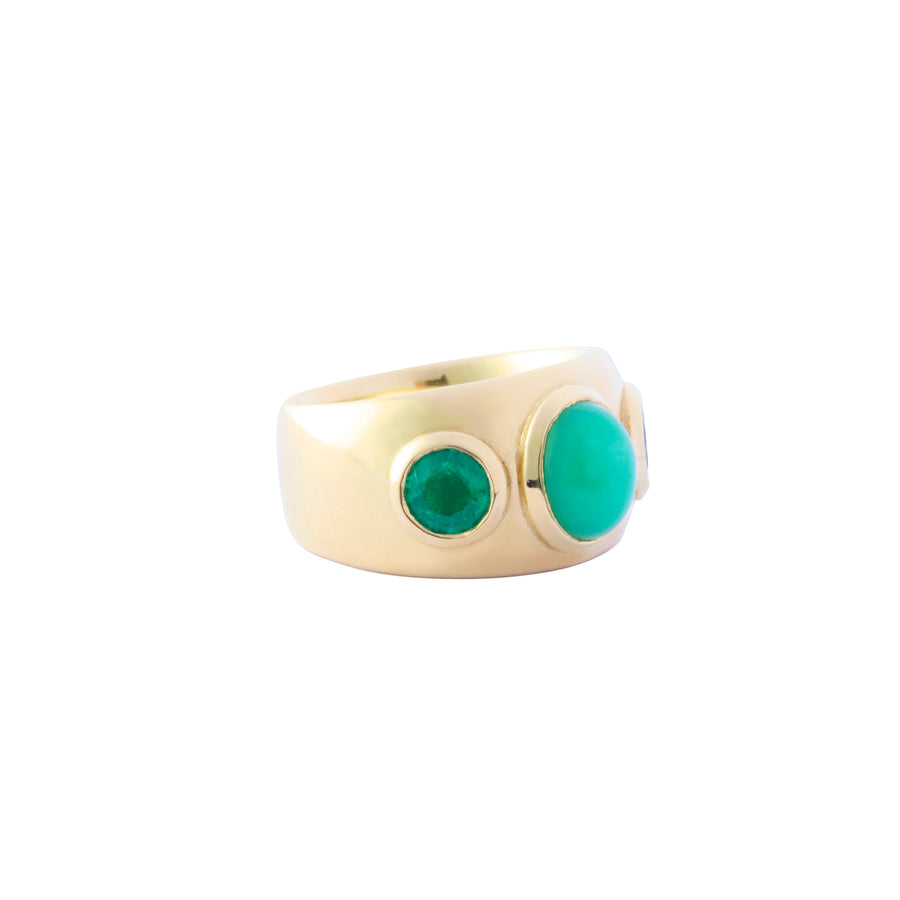 Three Stone Ring - Emerald and Chrysophrase