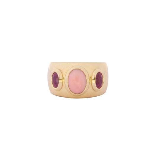 Pink Sapphire and Coral Three Stone Ring - Main Img