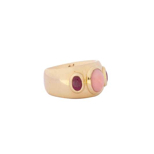 Pink Sapphire and Coral Three Stone Ring