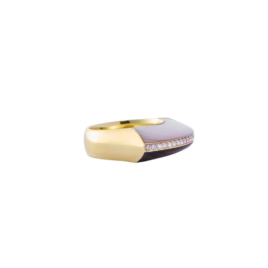 Two Tone Eclipse Ring - Tigers Eye and Mother of Pearl