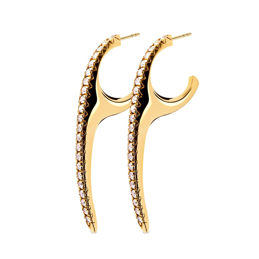 Pave Diamond Medium Slice Hoop Earrings