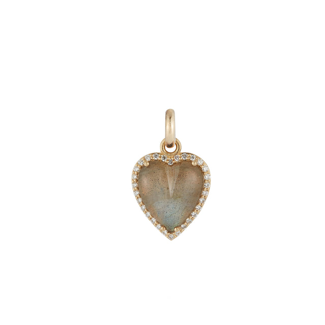 Storrow Alana Heart Charm - Labradorite and Diamond, front view