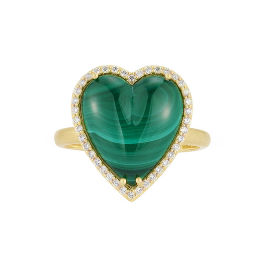 Large Malachite and Diamond Alana Heart Ring - Main Img