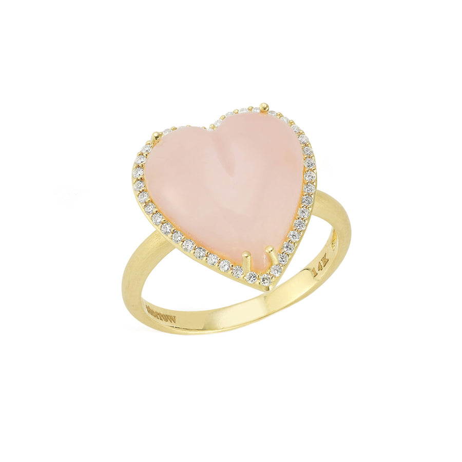 Storrow Large Pink Opal and Diamond Alana Heart Ring - Rings - Broken English Jewelry front angled view