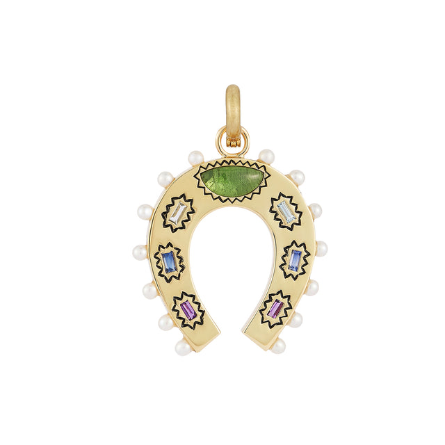 Rainbow Holly Horseshoe Charm