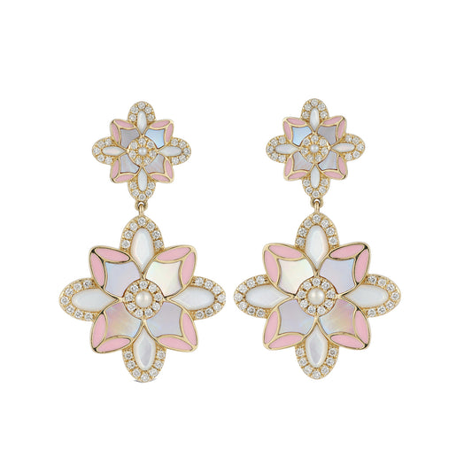 Mother of Pearl and Diamond Violet Drop Earrings - Main Img